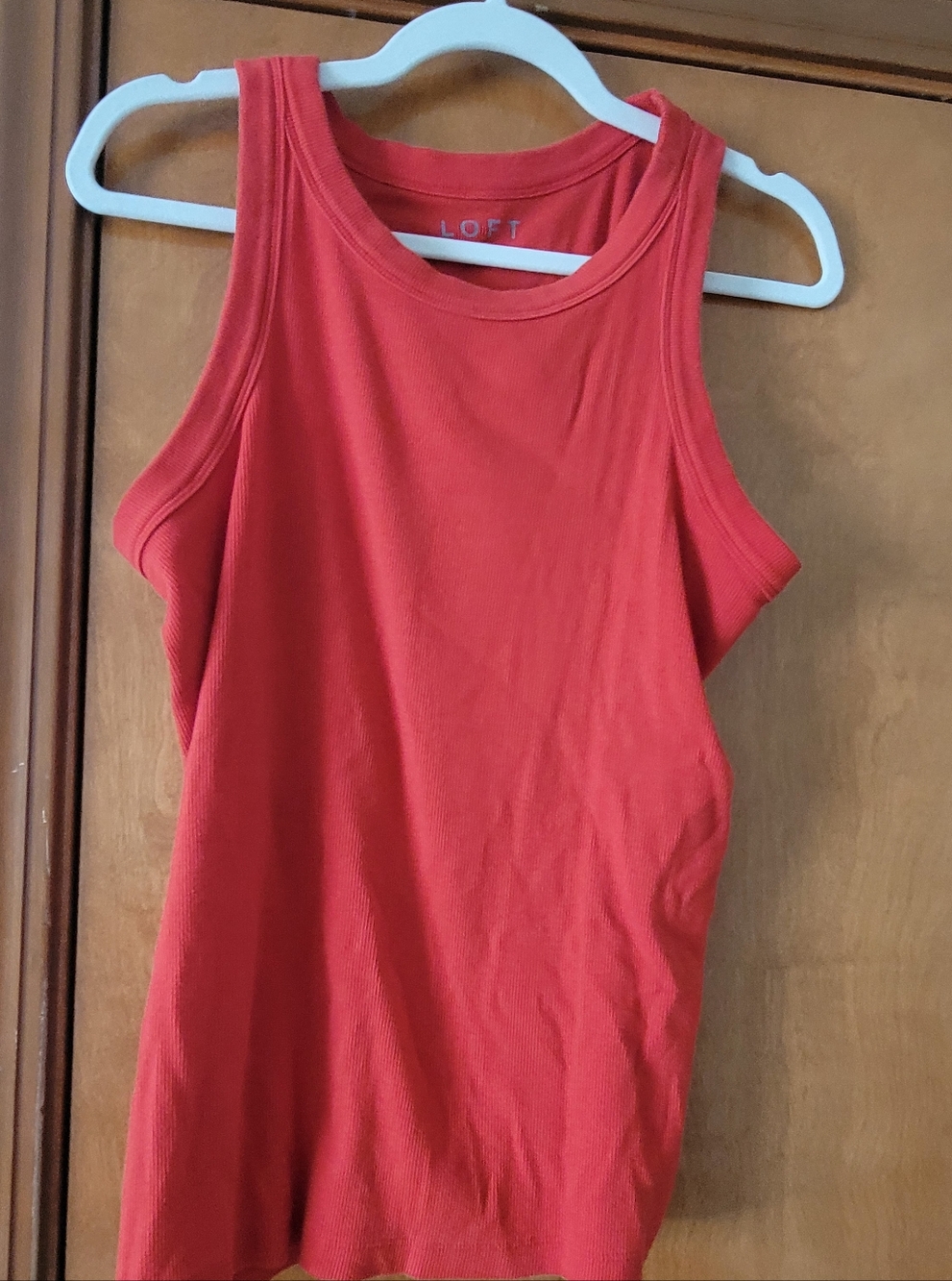 LOFT Red Ribbed Sleeveless Tank Top